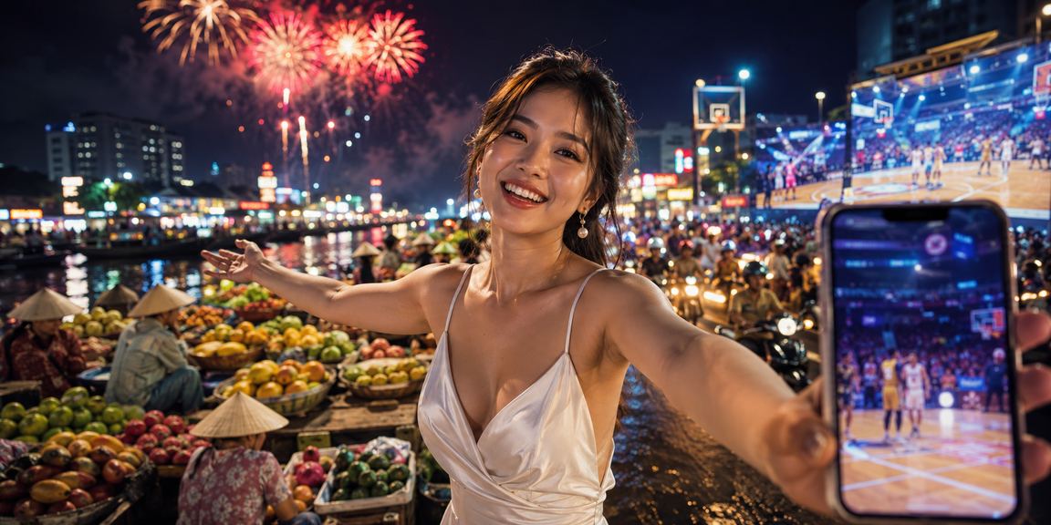 Người hâm mộ theo dõi kèo bóng rổ và thể thao ban đêm tại vùng đồng bằng sông Cửu Long