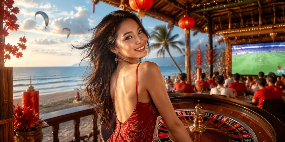 Khung cảnh bãi biển Mũi Né với không khí giải trí trực tuyến và cá cược thể thao